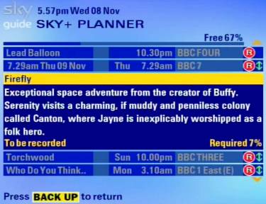 Sky + onscreen planner