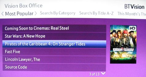 BT Vision Video-on-Demand screen
