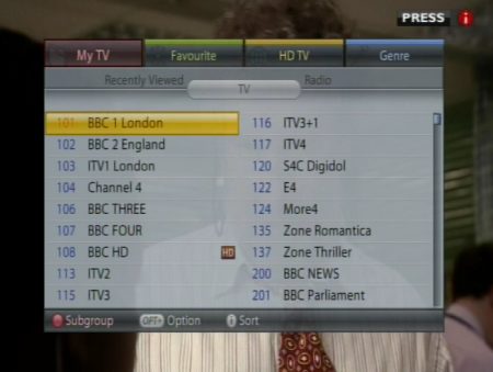 Freesat channel selector