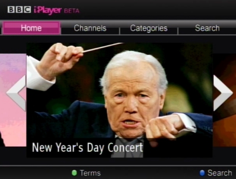 BBC iPlayer channel selection on a Humax Freesat box