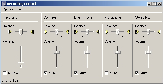 Windows Volume Control - Recording settings