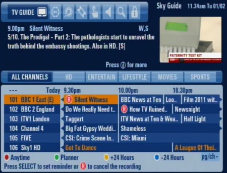 Sky's Electronic Programme Guide