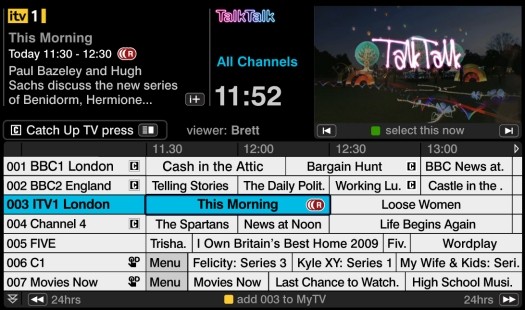 TalkTalk TV EPG Screen