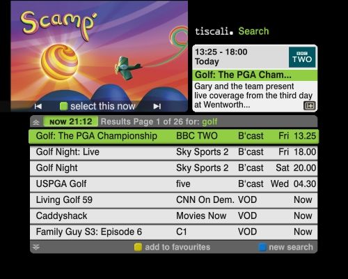 Tiscali TV EPG screen