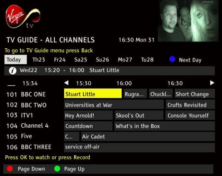 Virgin Media Onscreen Guide