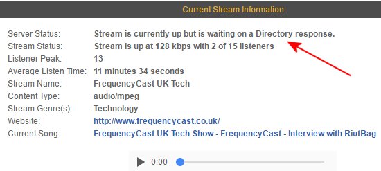 Shoutcast Server showing a Directoty error