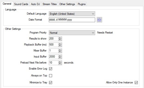 RadioDJ Settings Screen