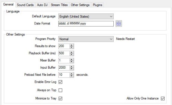 RadioDJ Settings Screen